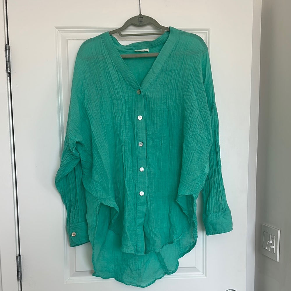 Monday Swimwear Teal Green Button-Front Swim Coverup